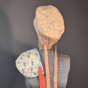 2 Floral Peach and Cream Women's Surical Scrub Caps